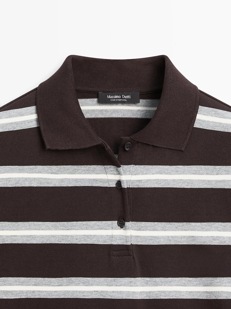 Striped long sleeve cotton polo shirt