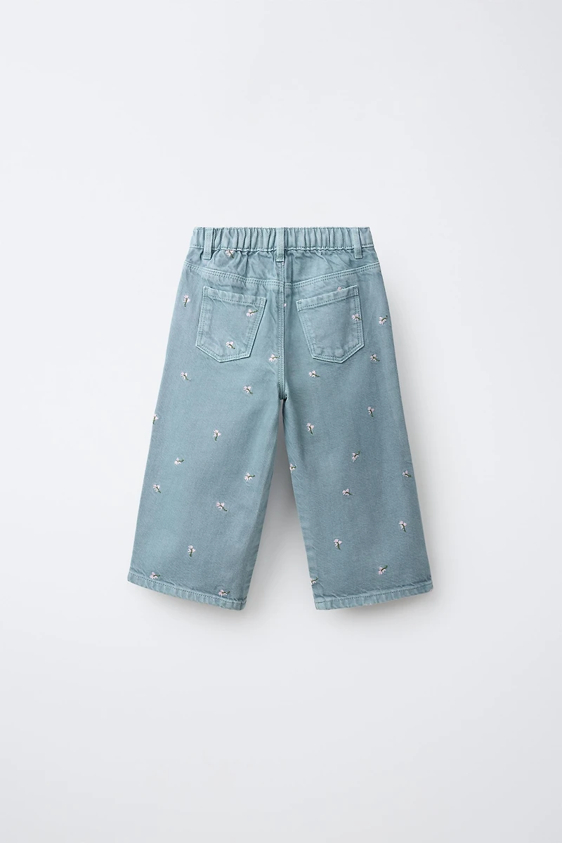 EMBROIDERED FLORAL TWILL CULOTTES