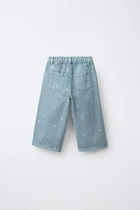 EMBROIDERED FLORAL TWILL CULOTTES