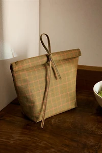 CHECK COTTON LINEN PICNIC BAG