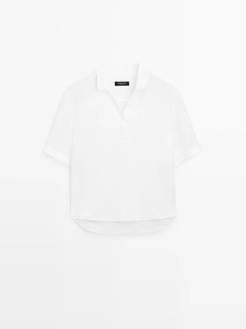 Short sleeve linen polo shirt
