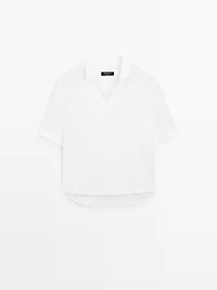 Short sleeve linen polo shirt