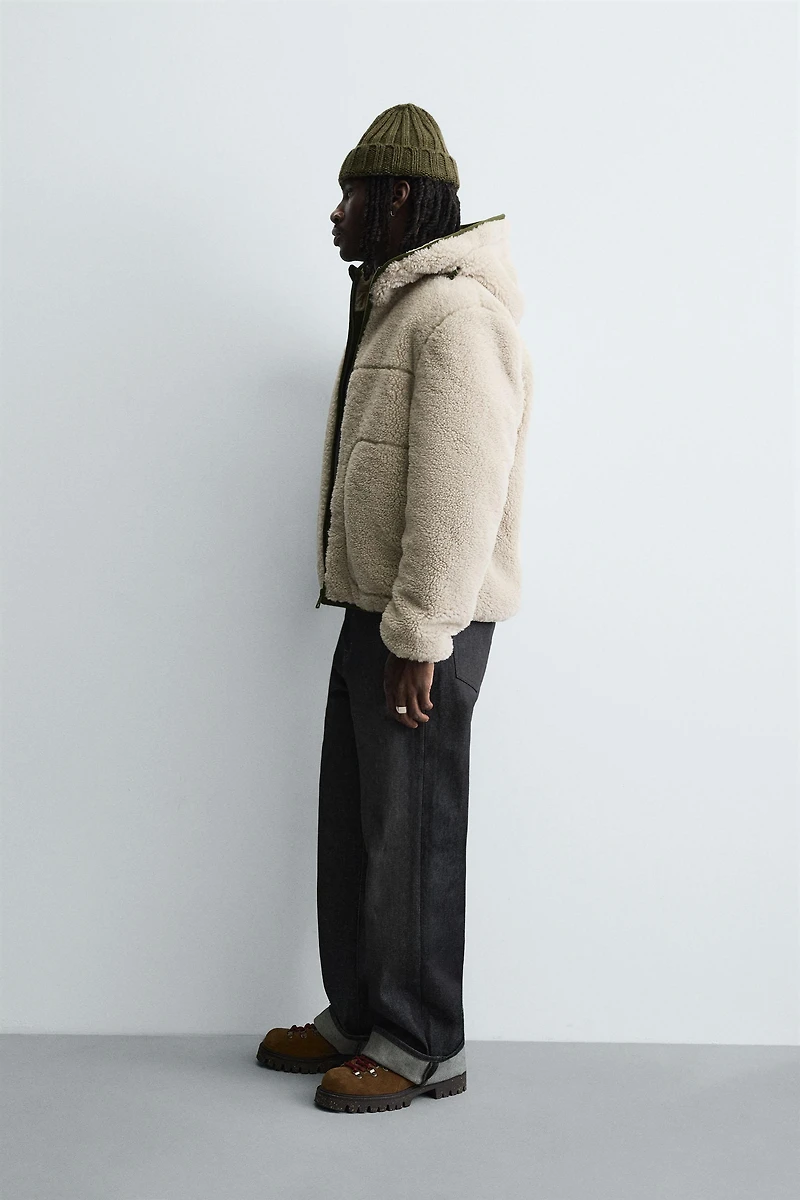 COMBINATION FAUX SHEARLING JACKET