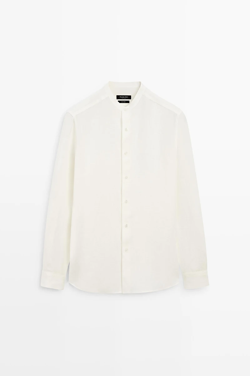 100% linen regular fit shirt with stand collar