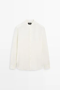 100% linen regular fit shirt with stand collar