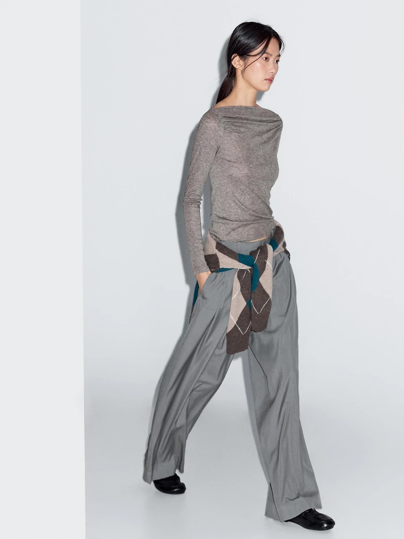 Draped boat neck top