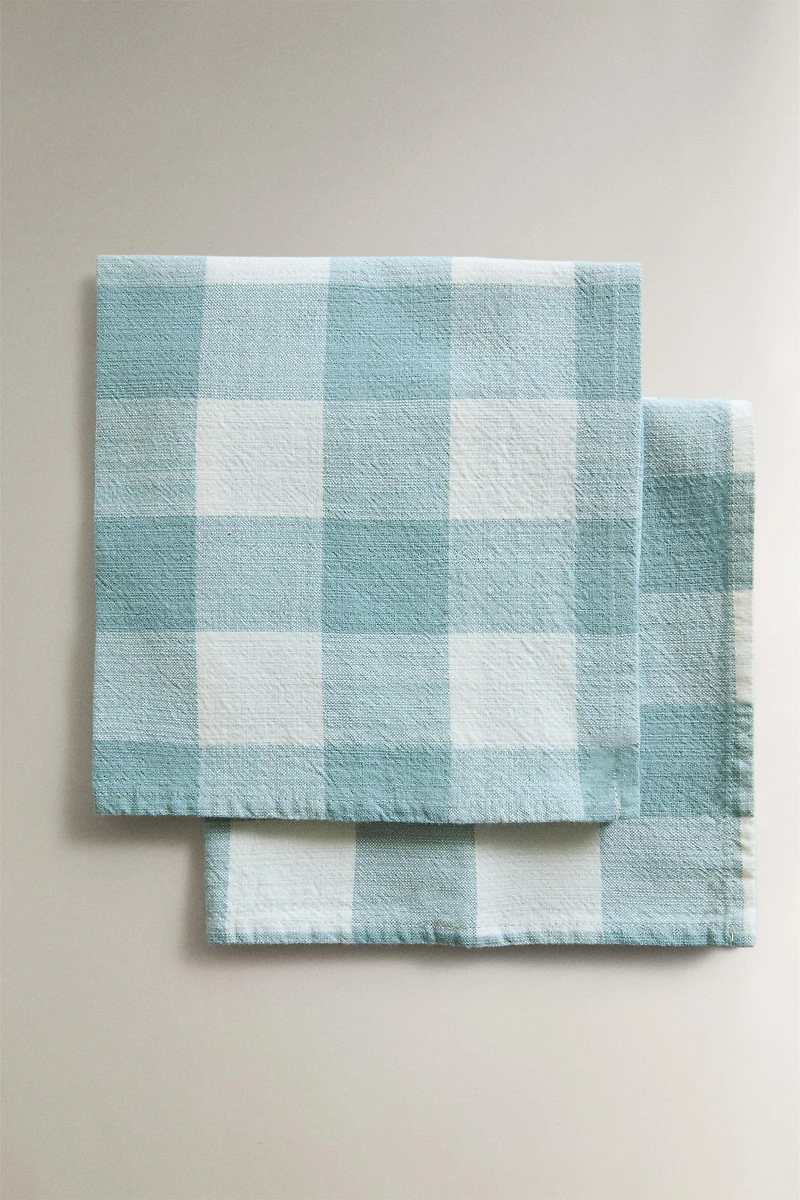 SERVIETTES DE TABLE COTON CARREAUX (LOT DE 2)