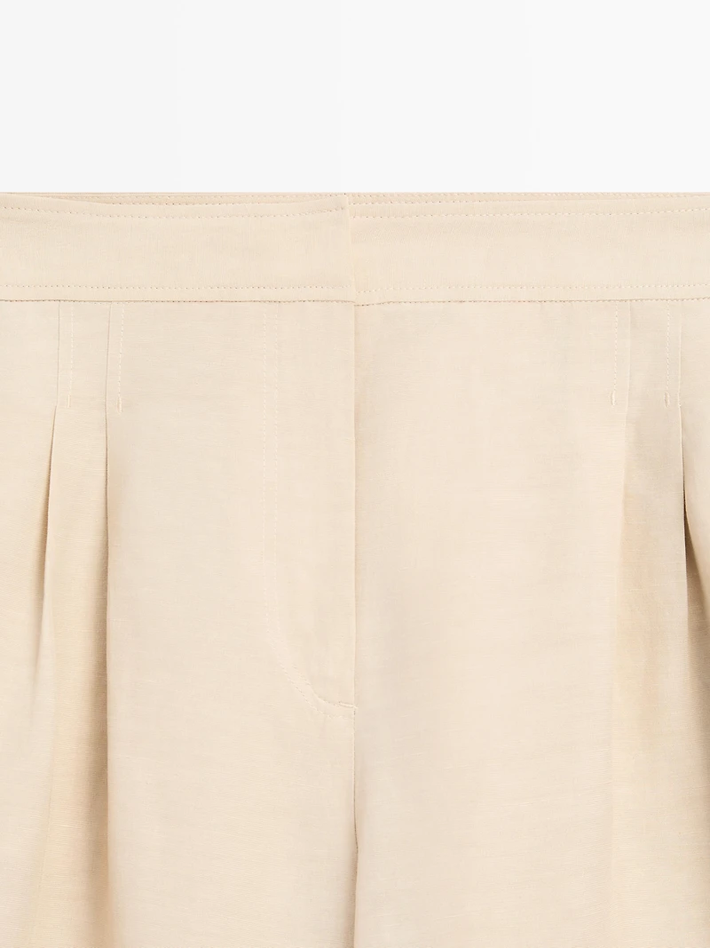 Linen blend darted wide-leg trousers