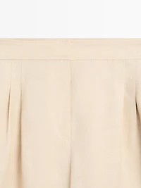 Linen blend darted wide-leg trousers