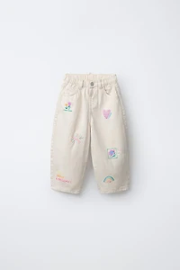 EMBROIDERED BARREL TWILL PANTS