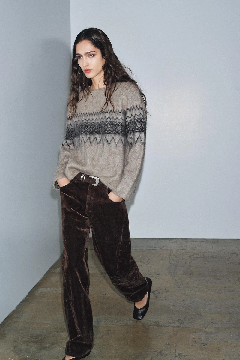 BRUSHED EFFECT JACQUARD KNIT JUMPER