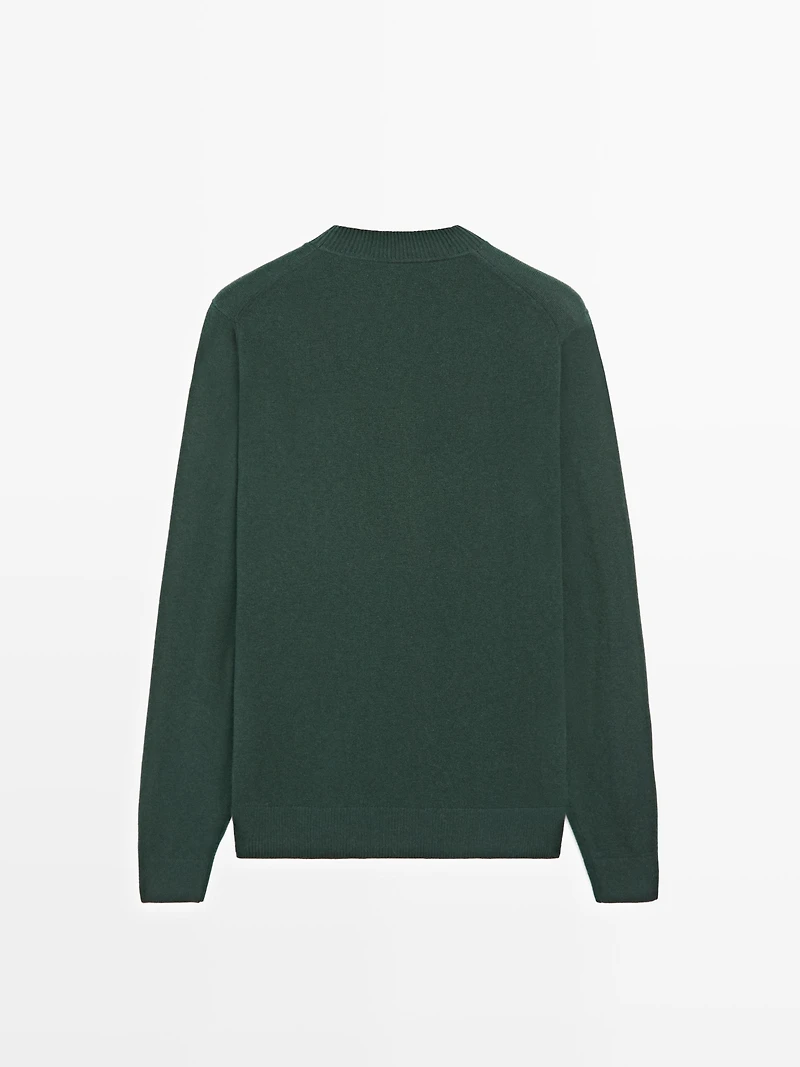 Knit cotton and wool sweater with crew neck