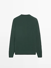 Knit cotton and wool sweater with crew neck