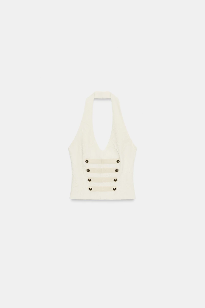 JACQUARD FIREMAN CLASP HALTER TOP