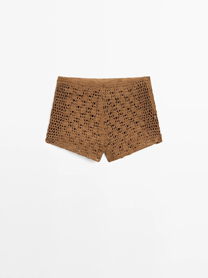 Suede leather crochet shorts