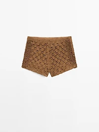 Suede leather crochet shorts