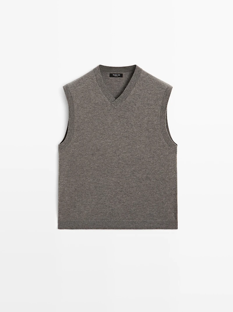 Veste sans manches à col en V laine mélangée