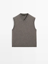 Veste sans manches à col en V laine mélangée