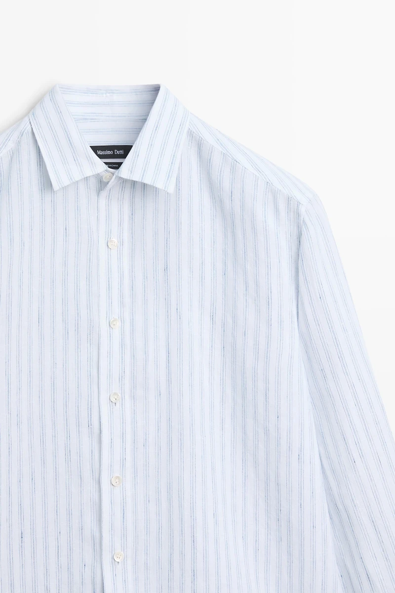 Extra-fine 100% linen striped shirt