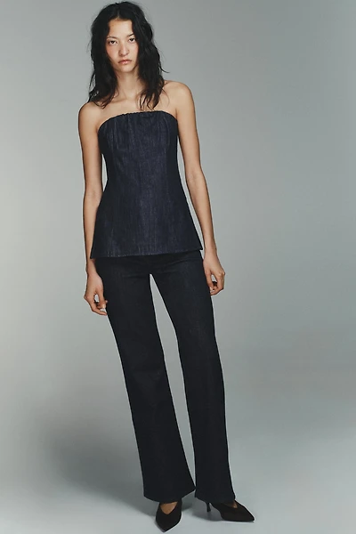 FAUX DENIM BUSTIER TOP