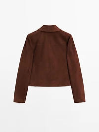 Cropped suede leather-lined jacket with buttons