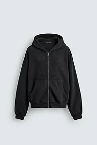 HOODIE WAFFLE DÉLAVÉ À CAPUCHE