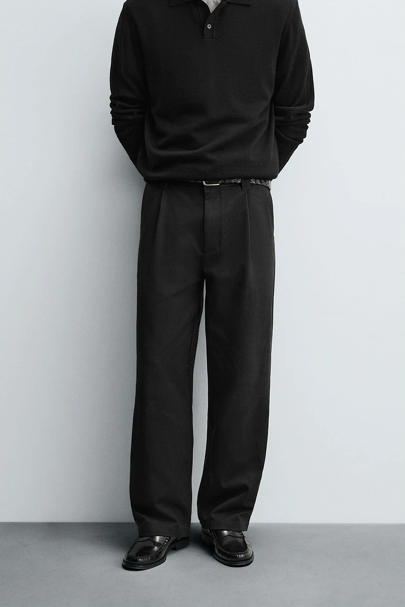 COTTON - LYOCELL PLEATED PANTS