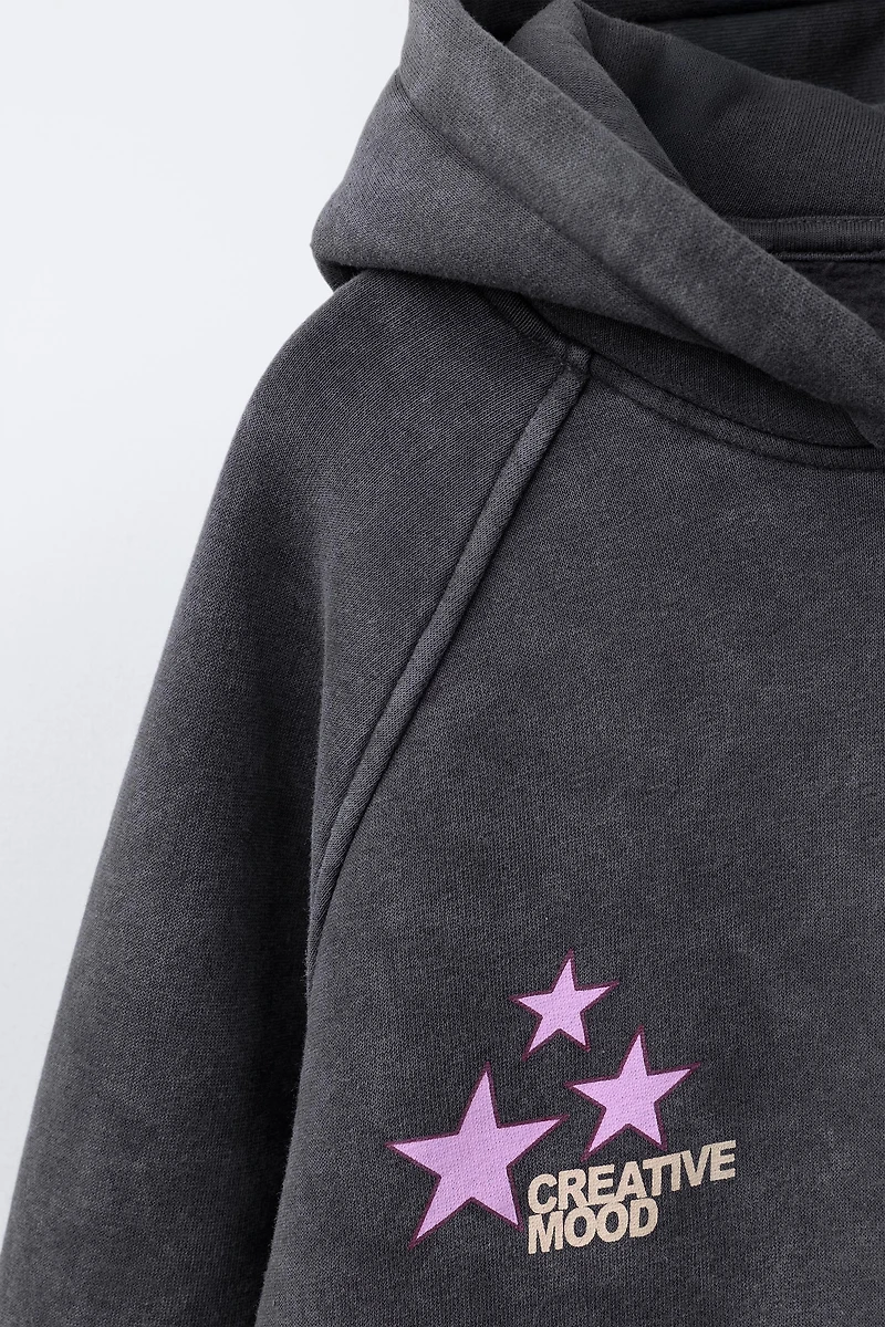WASHED EFFECT TEXT HOODIE