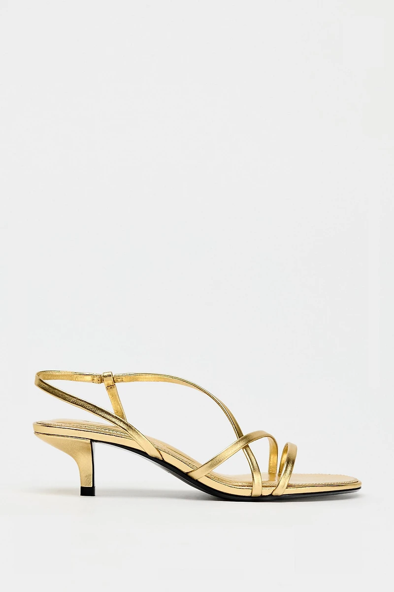 LEATHER KITTEN HEEL SANDALS