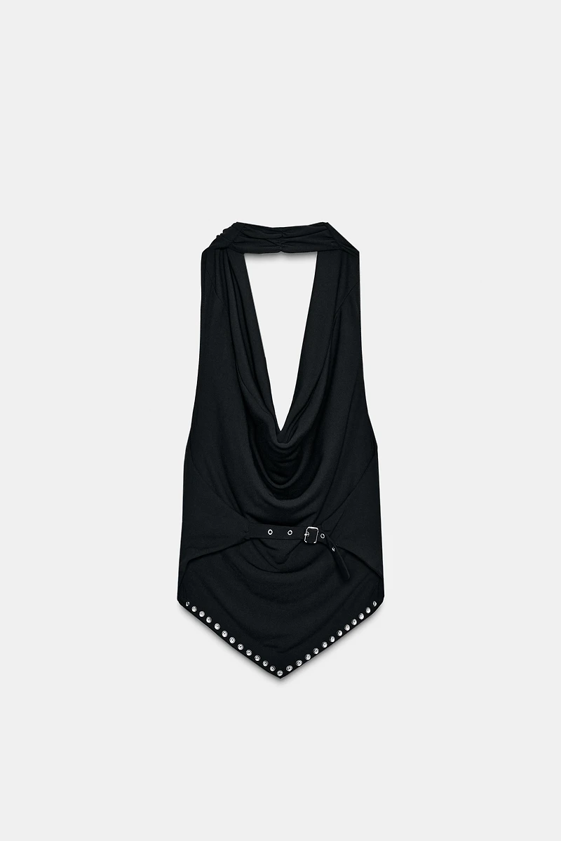 STUDDED HALTER TOP