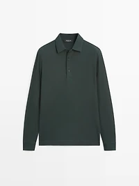 Textured piqué polo shirt with long sleeves