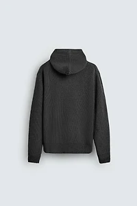 COTTON - WOOL PURL KNIT HOODIE CARDIGAN