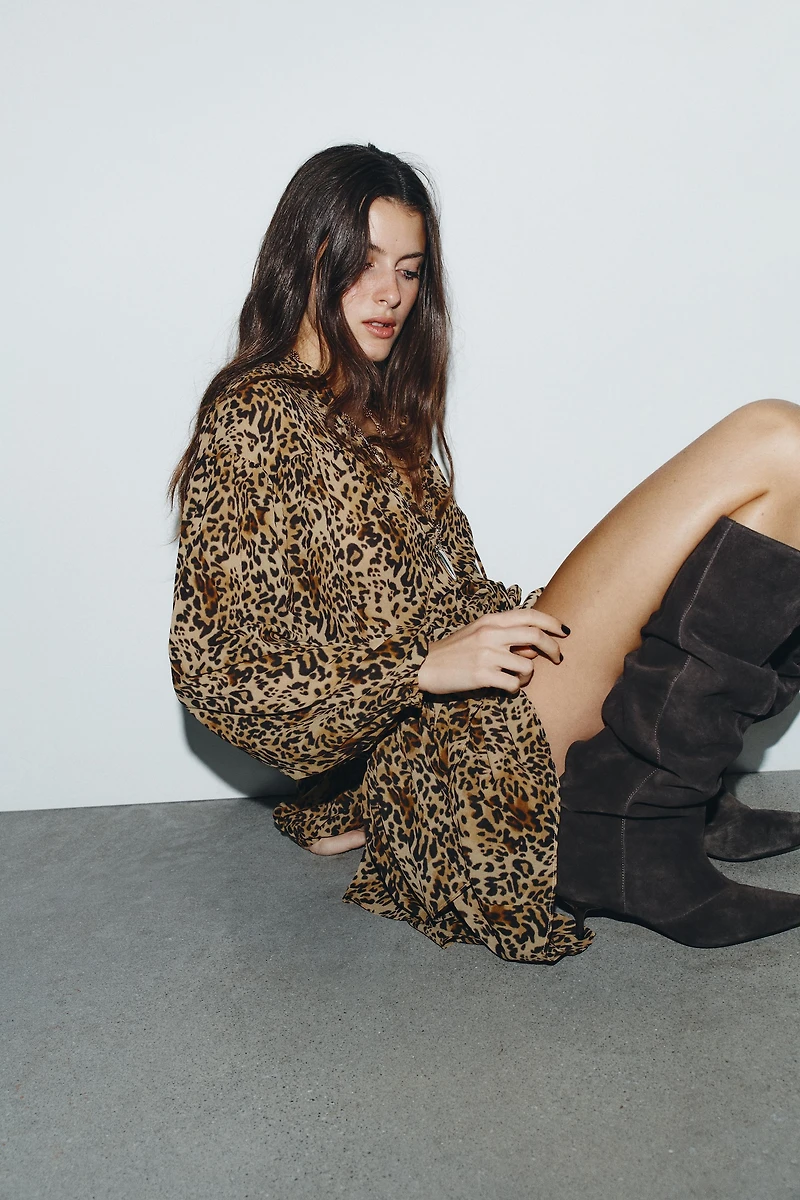 RUFFLED ANIMAL PRINT DRESS