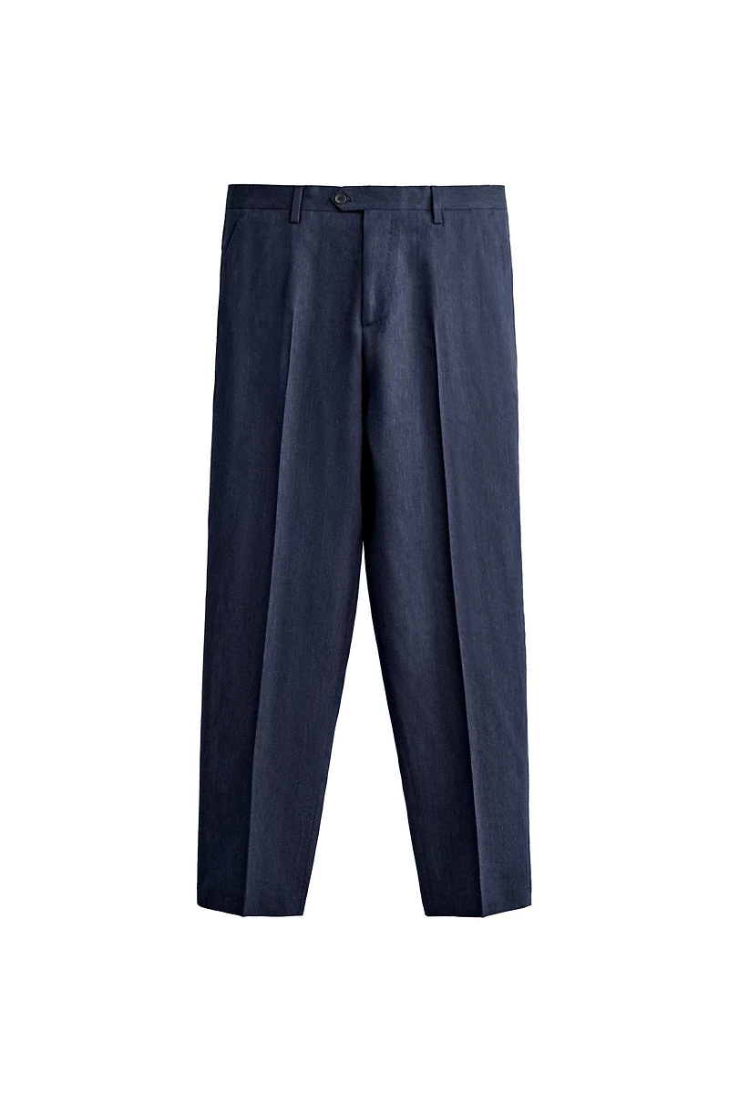 LINEN AND WOOL BLEND REGULAR FIT SUIT PANTS