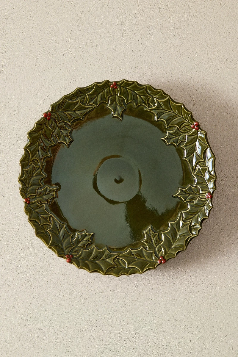 CHRISTMAS PORCELAIN HOLLY LEAF SERVING DISH