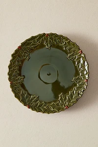 CHRISTMAS PORCELAIN HOLLY LEAF SERVING DISH