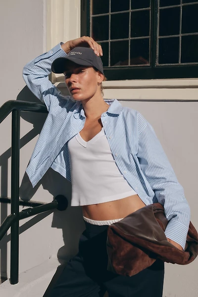 CHEMISE COURTE OXFORD RAYÉE AVEC PLIS À LA TAILLE