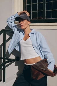 CHEMISE COURTE OXFORD RAYÉE AVEC PLIS À LA TAILLE