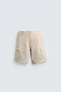 REGULAR FIT 100% LINEN CARGO SHORTS