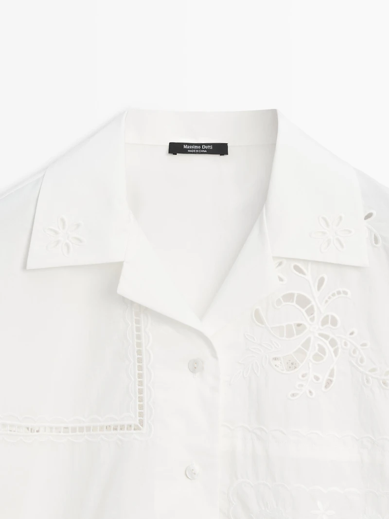Embroidered short sleeve patchwork shirt