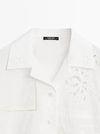 Embroidered short sleeve patchwork shirt