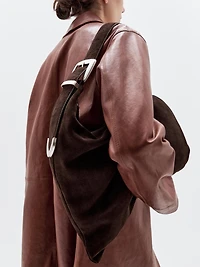 Split leather maxi bag