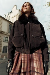 OVERSIZED BOMBER JACKET WITH FAUX FUR LAPEL