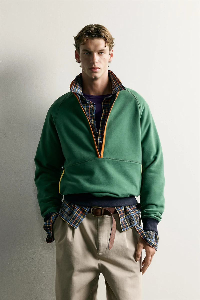 COLOR BLOCK QUARTER-ZIP SWEATSHIRT