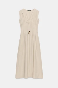 DRAWSTRING LINEN MIDI DRESS