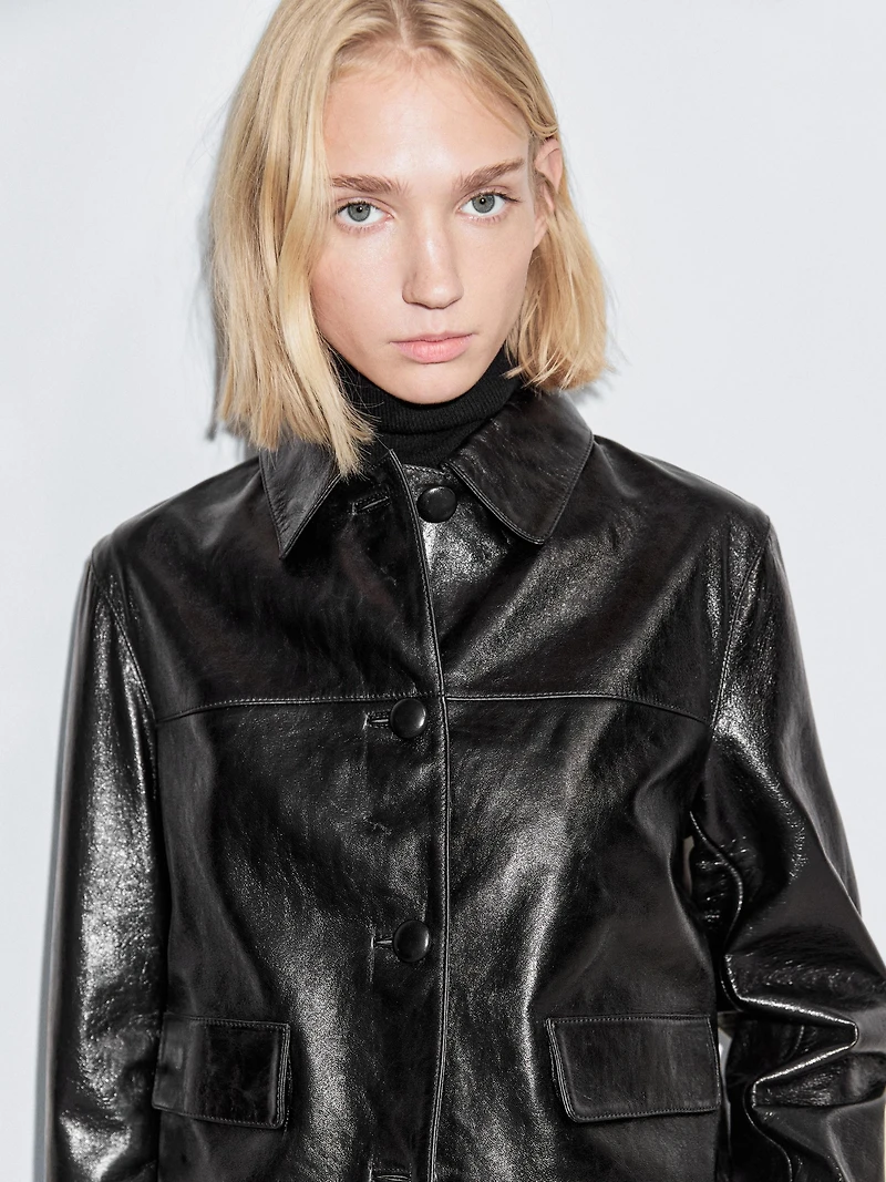 Cropped nappa leather jacket