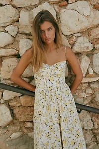 ROBE MIDI EN POPELINE IMPRIMÉE FLEURS