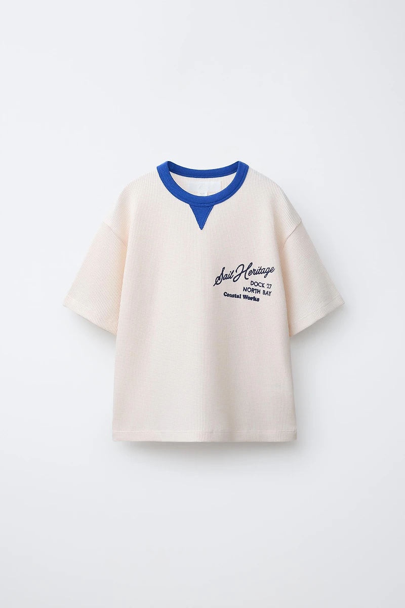 CONTRAST WAFFLE KNIT SHIRT