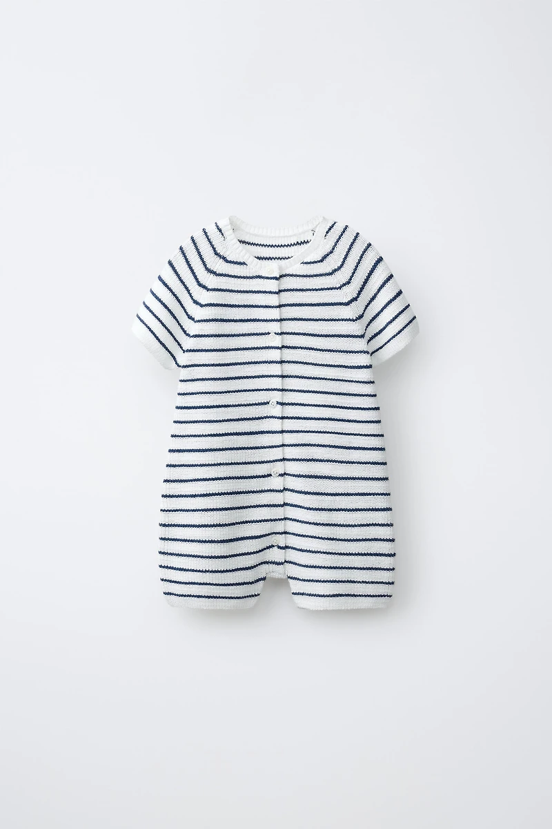 STRIPED PEARL KNIT SHORT JUMPSUIT