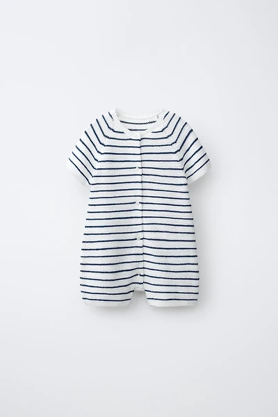 STRIPED PEARL KNIT SHORT JUMPSUIT